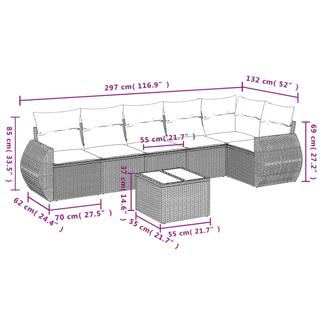Set Divani da Giardino 7 pz con Cuscini Beige in Polyrattan