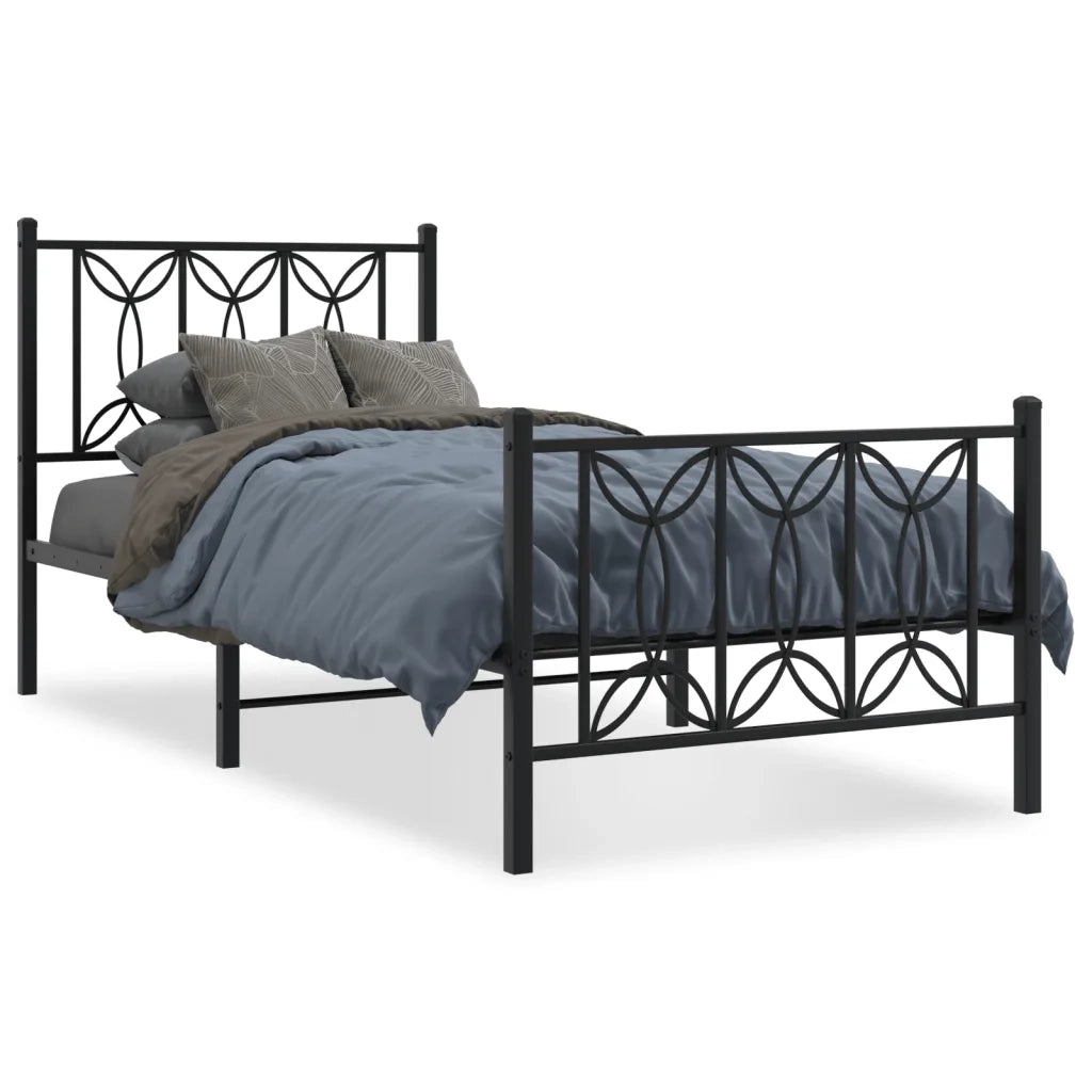Giroletto con Testiera e Pediera-Struttura Letto Metallo Nero 90x200 cm 584875