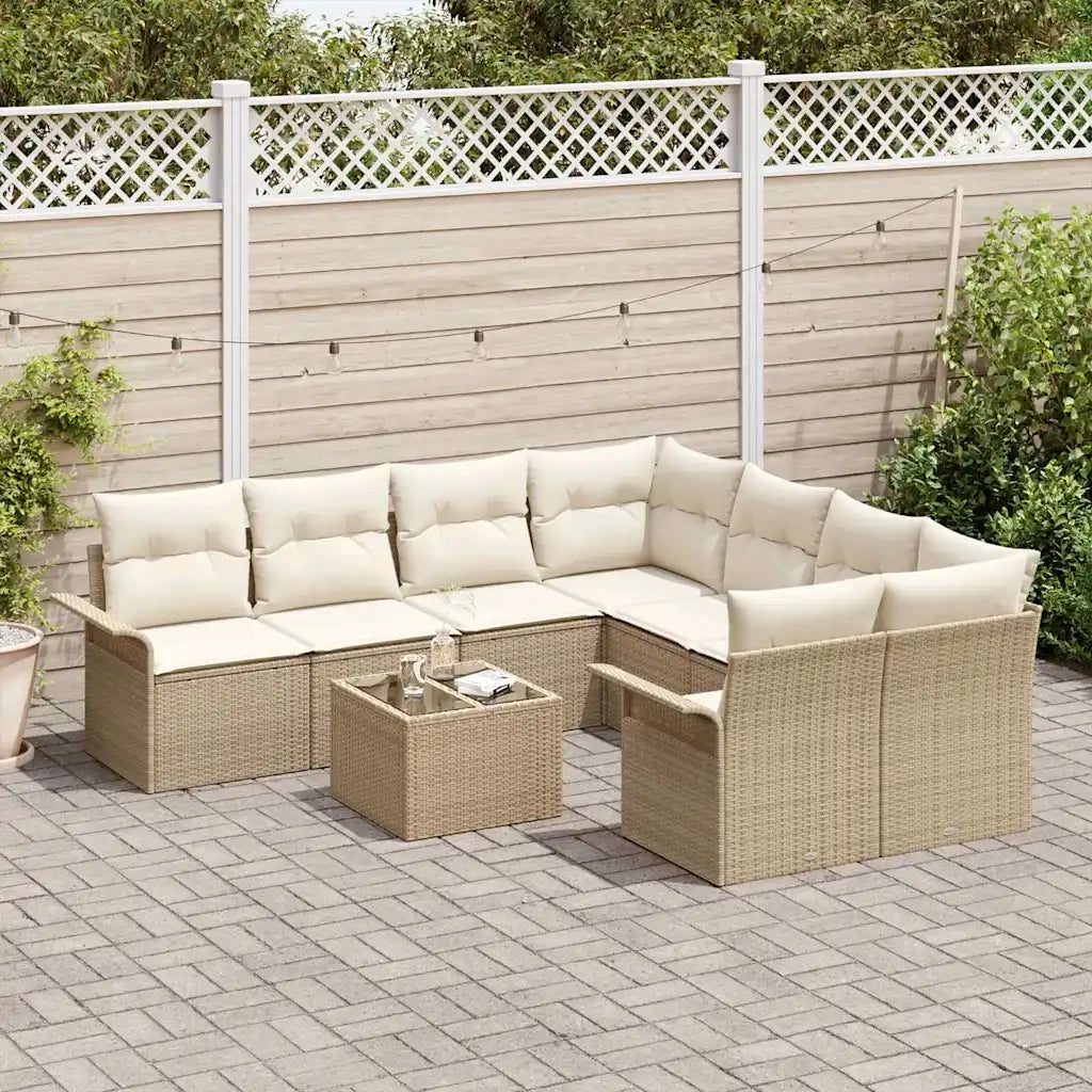 Set Divano da Giardino 9 pcs Beige e Crema polyrattan
