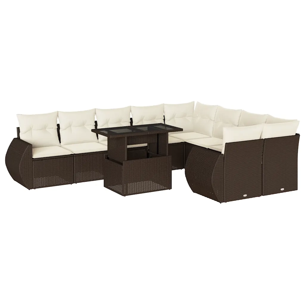 Set Divani da Giardino 10pz con Cuscini in Polyrattan Marrone 3268763