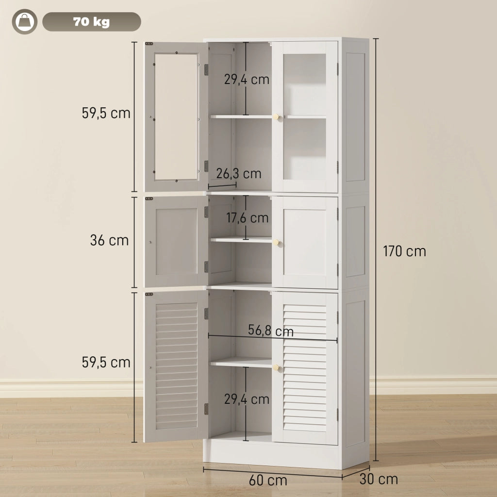 Mobile alto bagno ¨C Xylo ¨C 6 ante con vetro e persiana, ripiano regolabile, bianco