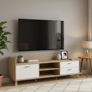 Mobile porta TV Agathis, Credenza da soggiorno, Armadio basso per TV, Base parete attrezzata, 182x51 h62 cm, Rovere e Bianco