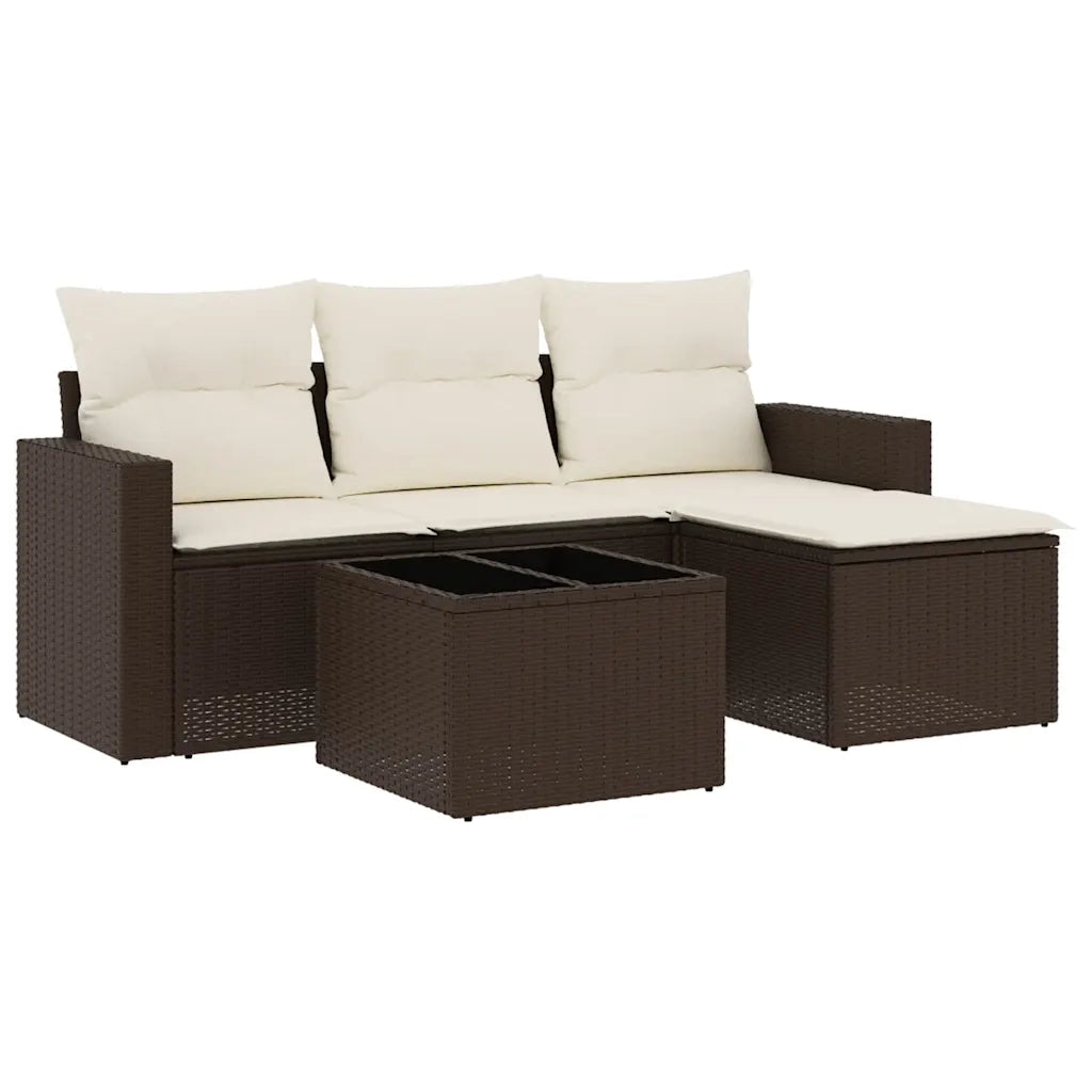 Set Divano da Giardino 5 pz con Cuscini Marrone in Polyrattan 3218873