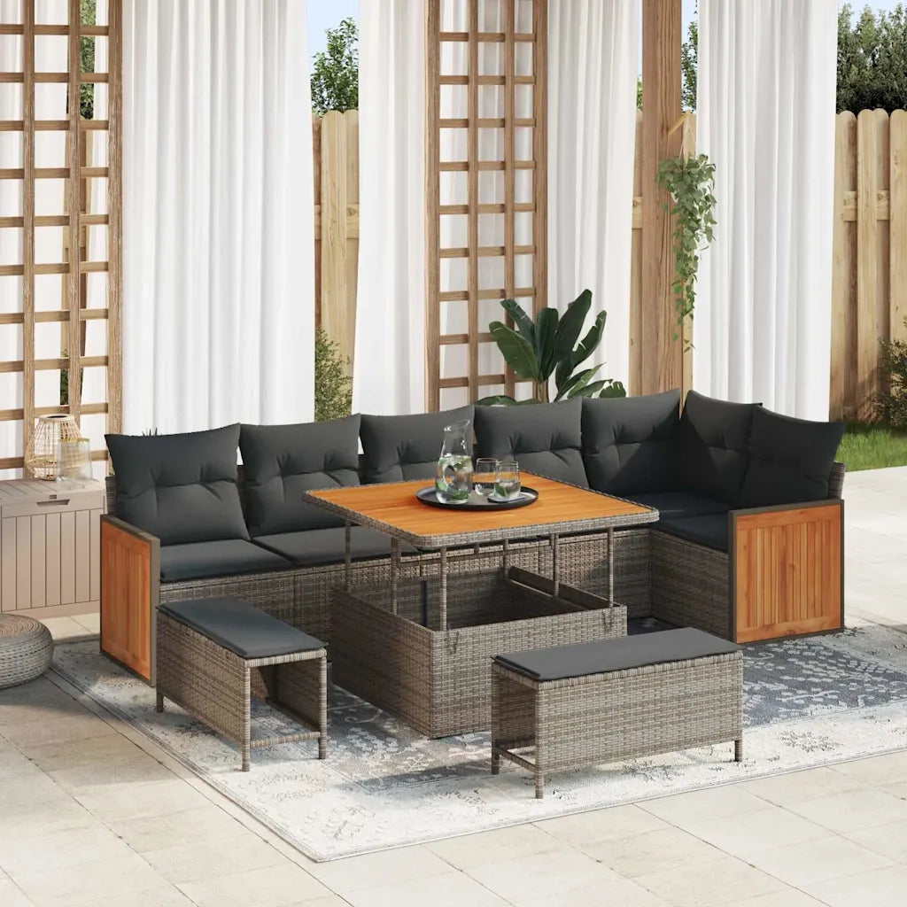 Set Divano da Giardino con cuscino 9 pcs Grigio