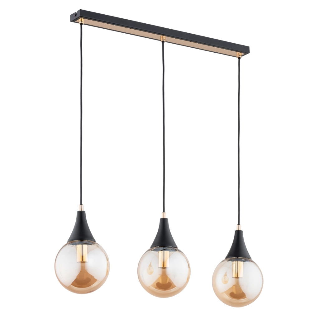 Lampada sospesa GEMINI nero/oro sfere ambra 3xE14 Alfa