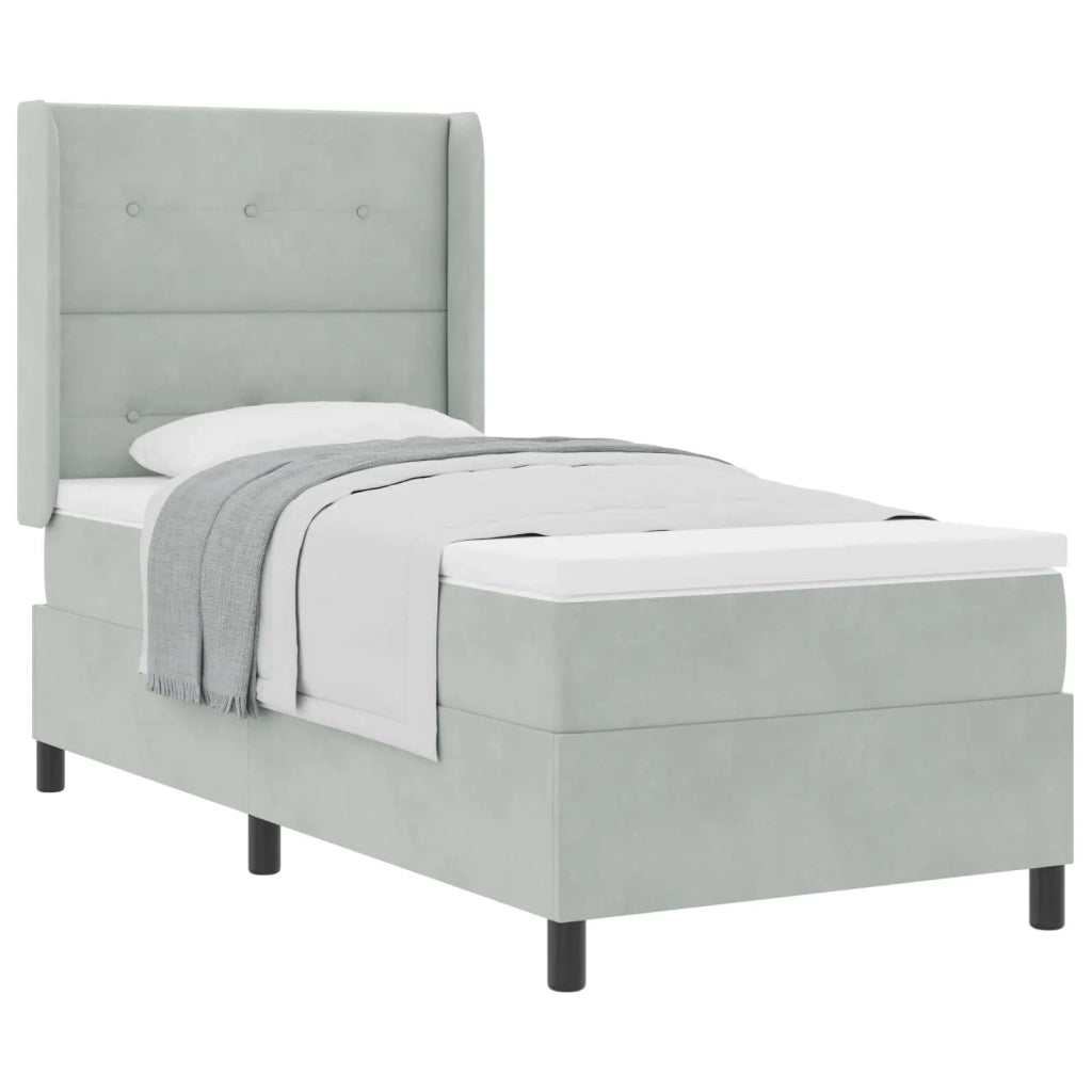 Letto a molle con materasso Grigio chiaro 90 x 190 cm Velluto