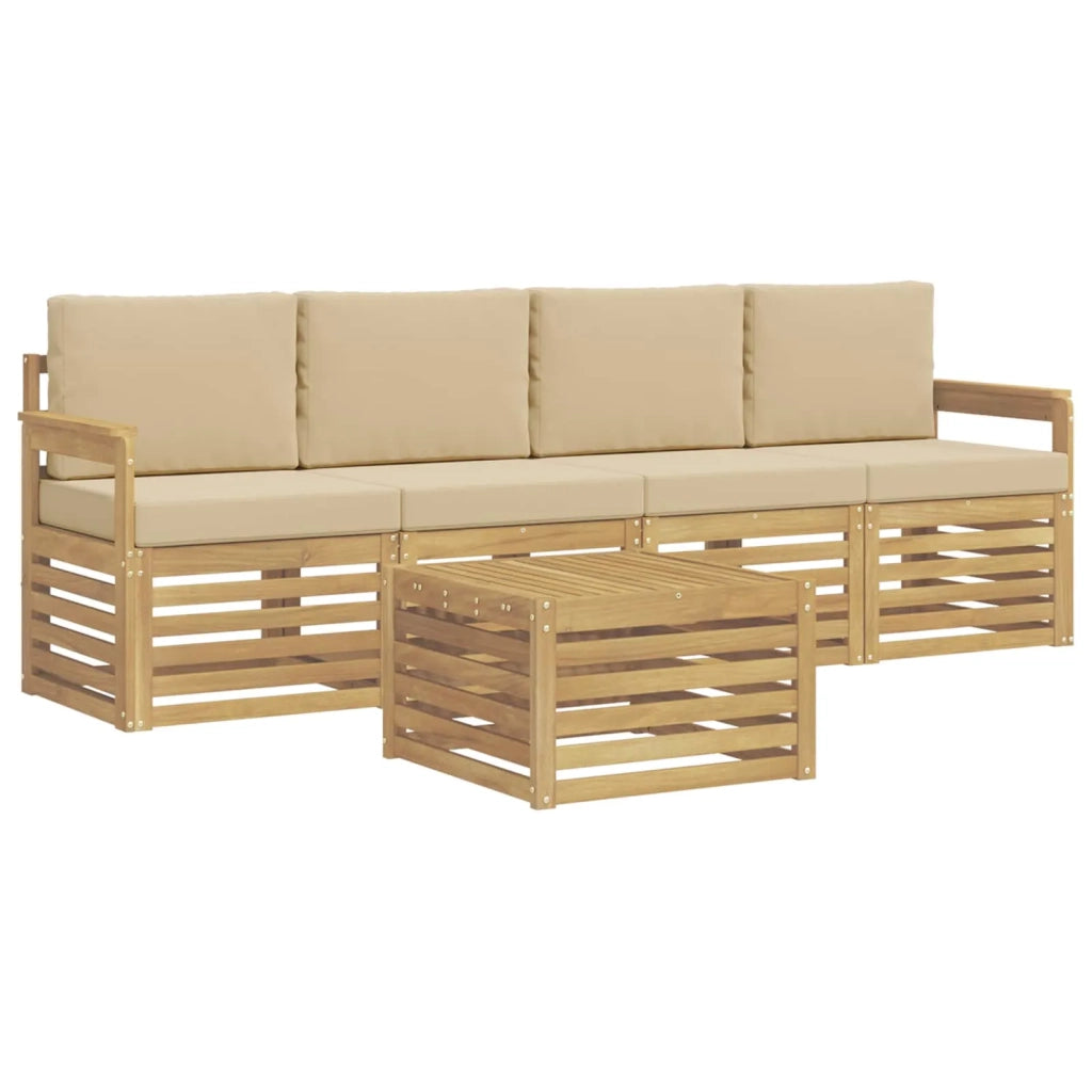 Set di divani da esterno 5 pcs Bianco e Beige Poliestere 3391343