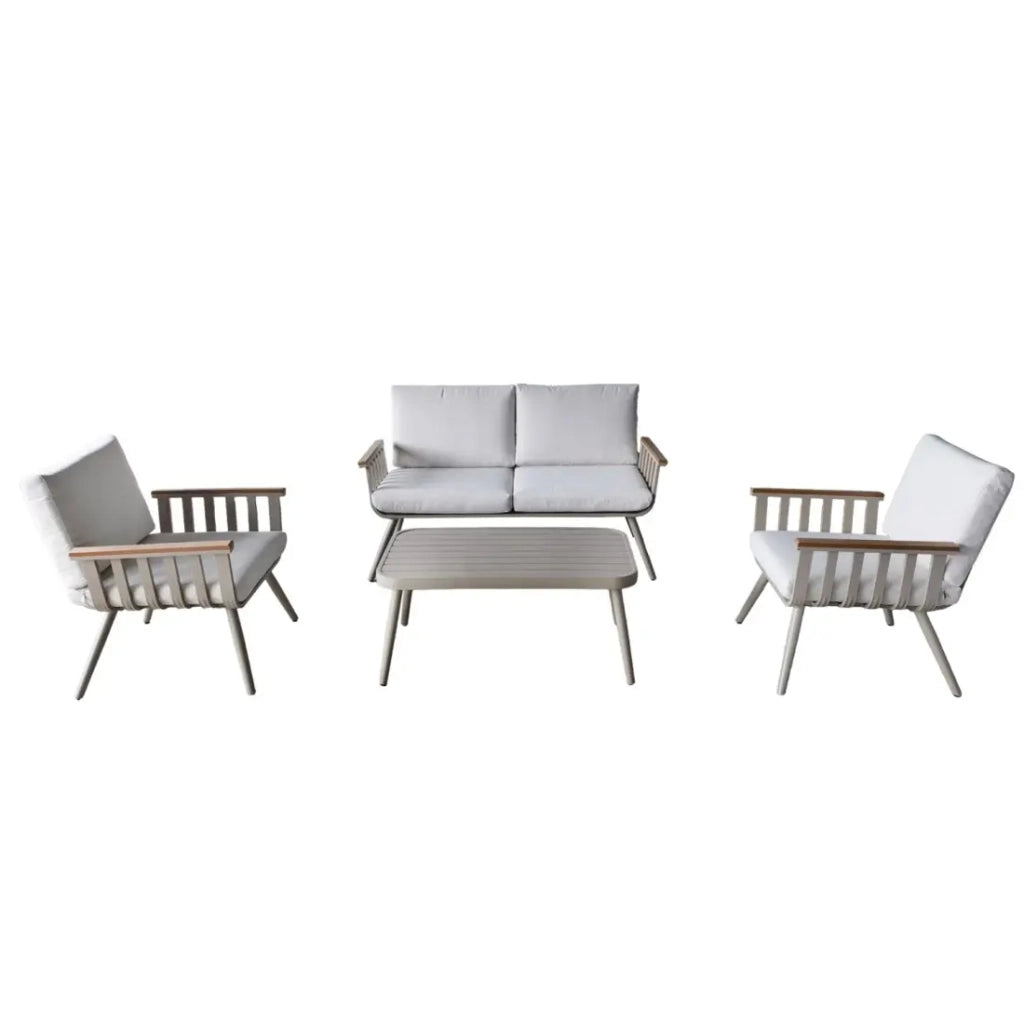 Set da giardino LUMERA 4 posti in alluminio con divano 2 posti, poltrone e tavolino basso beige