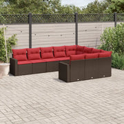 Set Divani da Giardino 10pz con Cuscini in Polyrattan Marrone 3219484
