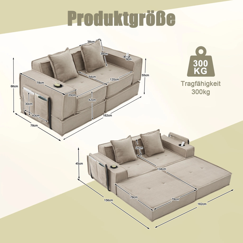Divano Letto 2 Posti con Poggiapiedi e Cuscini ¨C MINIMAL ¨C Tessuto