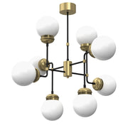 Lampadario loft Hydro 8 luci ottone/nero sfere vetro