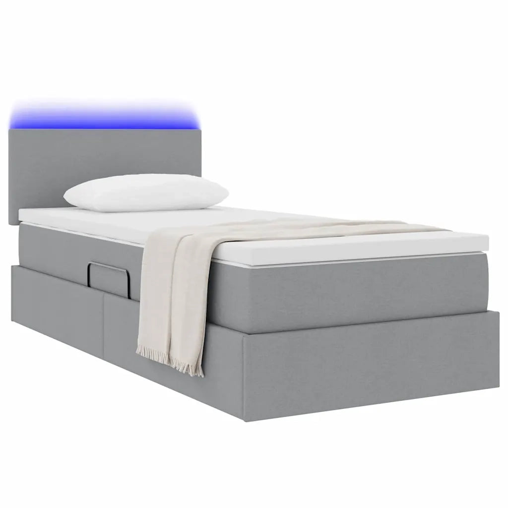Letto con contenitore e LED Grigio chiaro 90 x 200 cm Tessuto