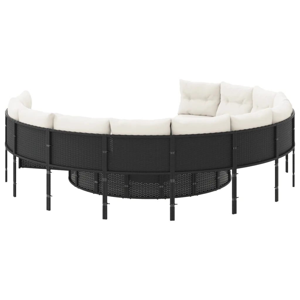 Divano Giardino con Tavolo e Cuscini Circolare Nero Polyrattan 3318544
