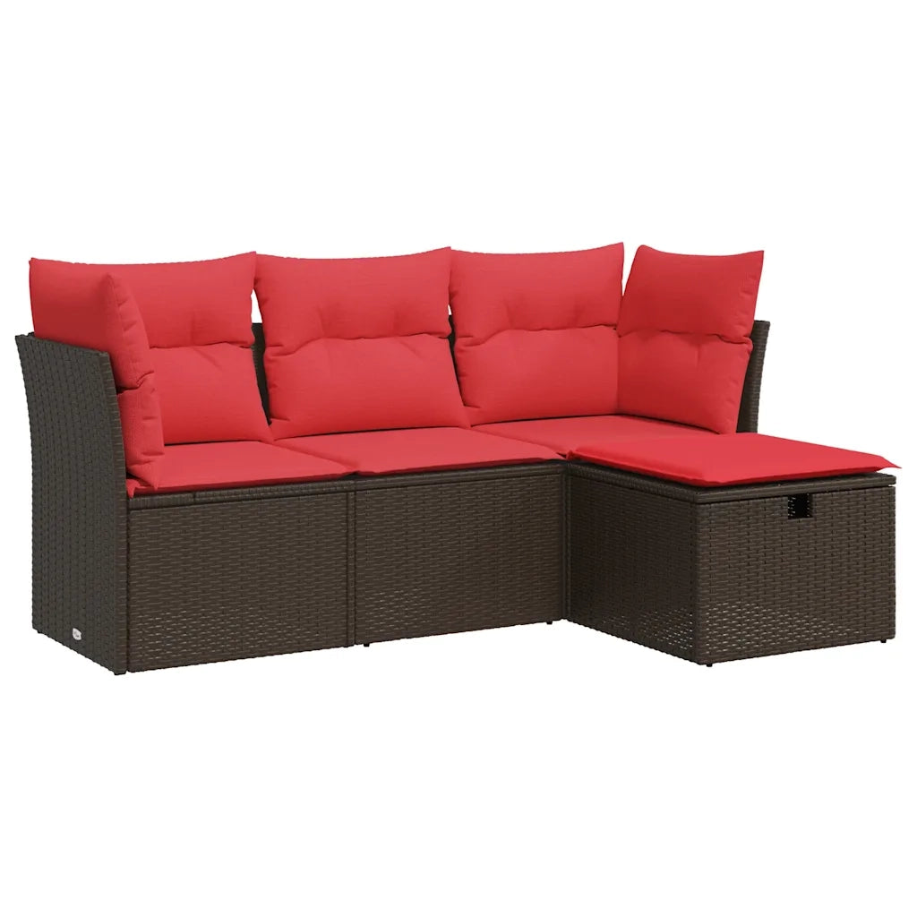 Set Divano da Giardino 4 pz con Cuscini Marrone in Polyrattan 3325260