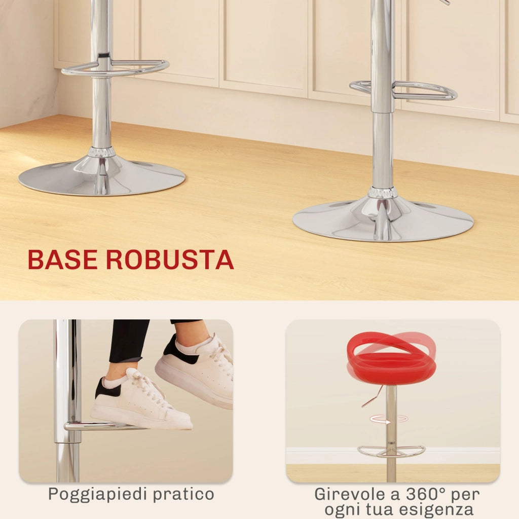 Set 2 Sgabelli da Bar Altezza Regolabile Seduta in ABS Rosso