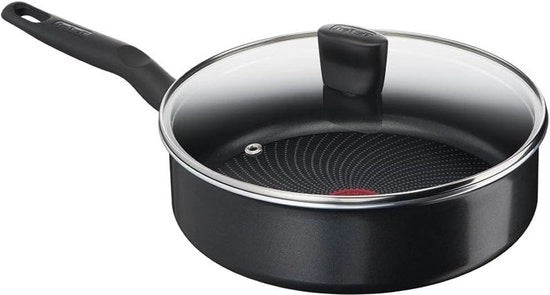 Pentola a cotto con coperchio 24 cm - alluminio titanio - rivestimento antiaderente - tecnologia segnale termico - fondo termo-fusione - compatibile inductivo - nero