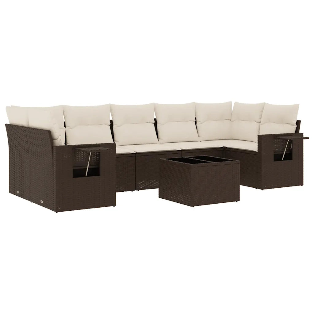 Set Divani da Giardino 8 pz con Cuscini Marrone in Polyrattan 3219942