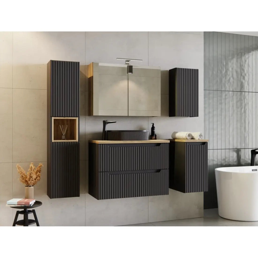 Mobile da bagno VANO – 1 porta – Nero opaco – L30 × P39 × H57 cm – Da appendere