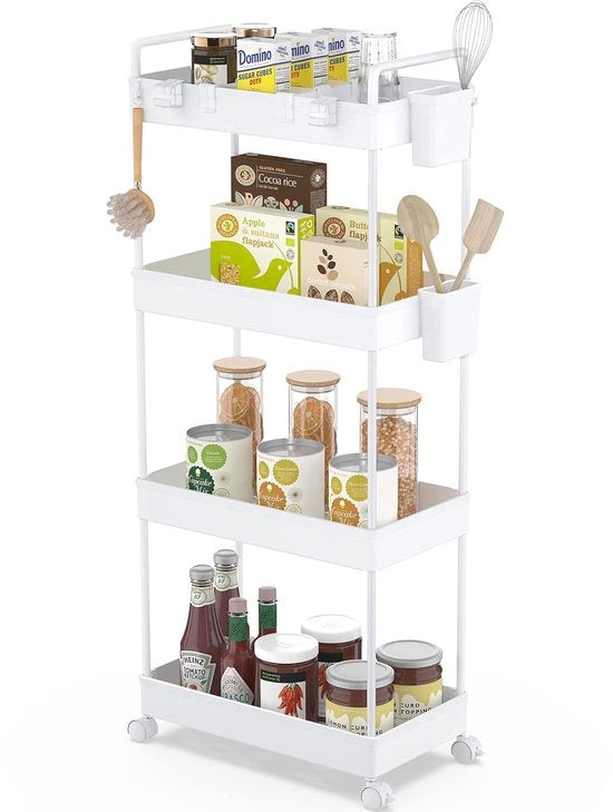 Carrello di stoccaggio con ruote - multifunzionale - plastica e acciaio inossidabile