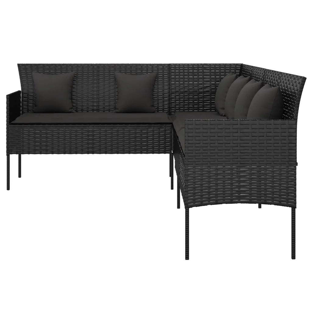 Divano da Giardino a L con Cuscini Nero in Polyrattan 362336
