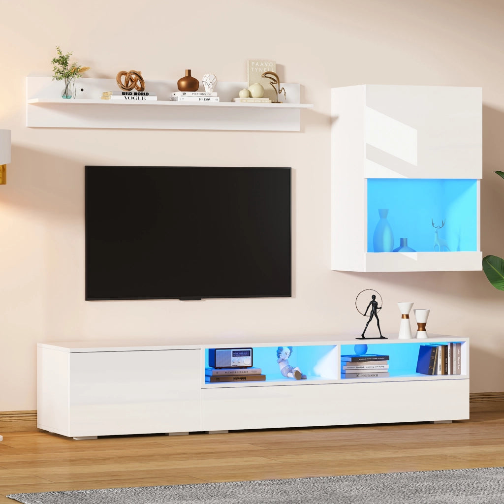 MOBILE TV Set da 3 pezzi 175 cm con LED Bianco lucido