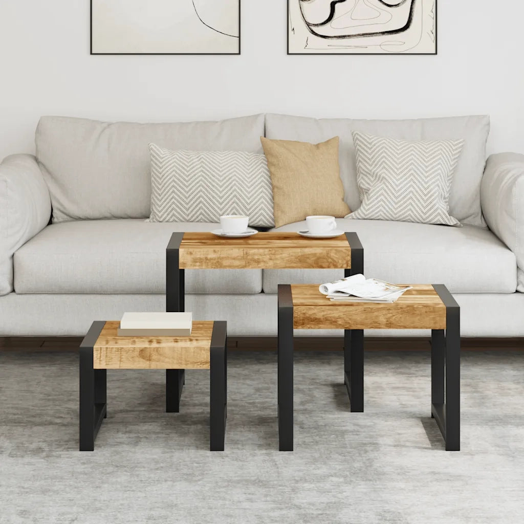 Tavolini Impilabili 3 pz in Legno Massello di Mango 247404