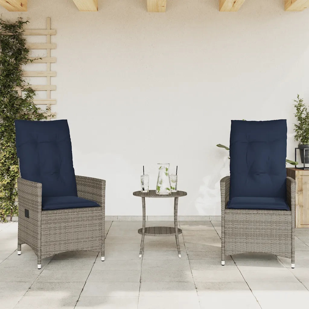 Set da Bistrot 3 pz con Cuscini Grigio in Polyrattan 365656