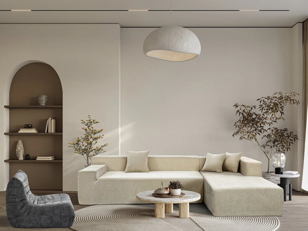 Divano angolare in tessuto testurizzato "Tessaro" - 4 posti - Beige