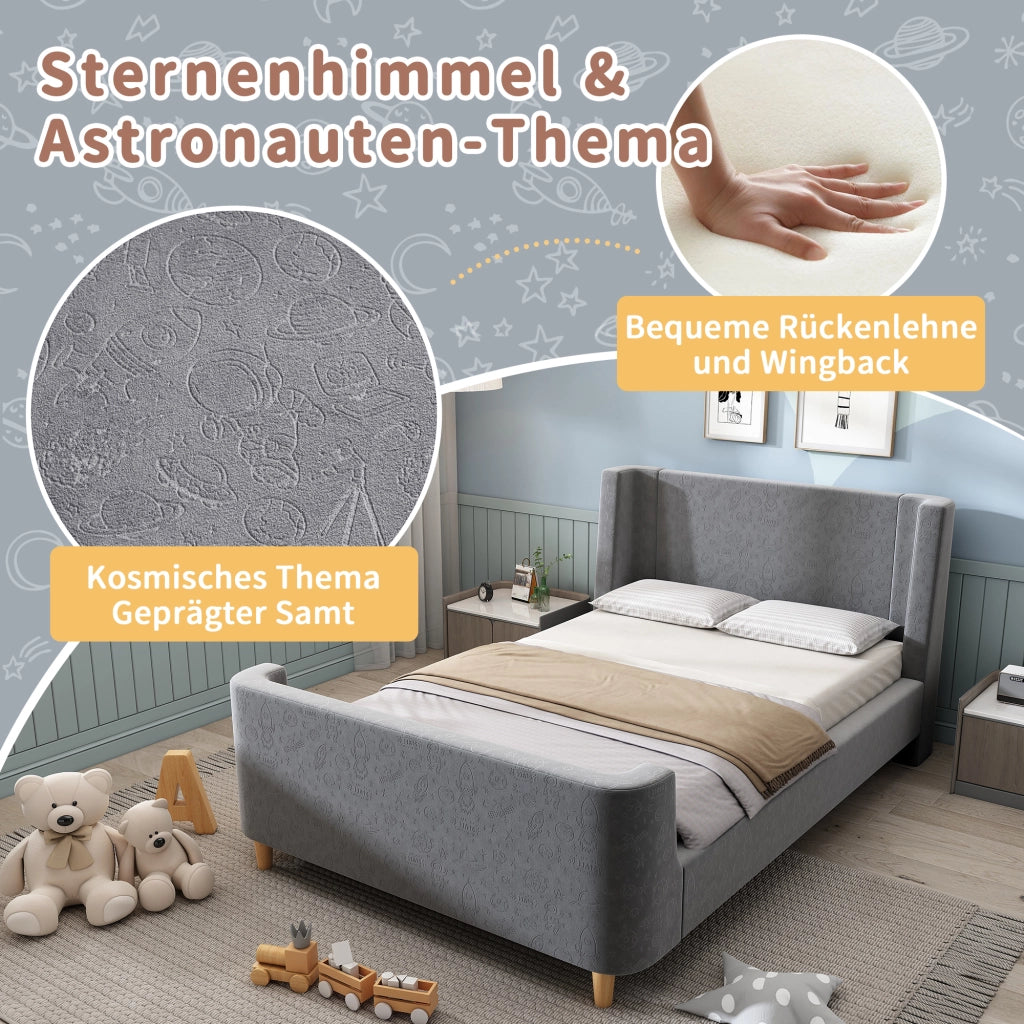 letto singolo velluto grigio 90 x 200 cm