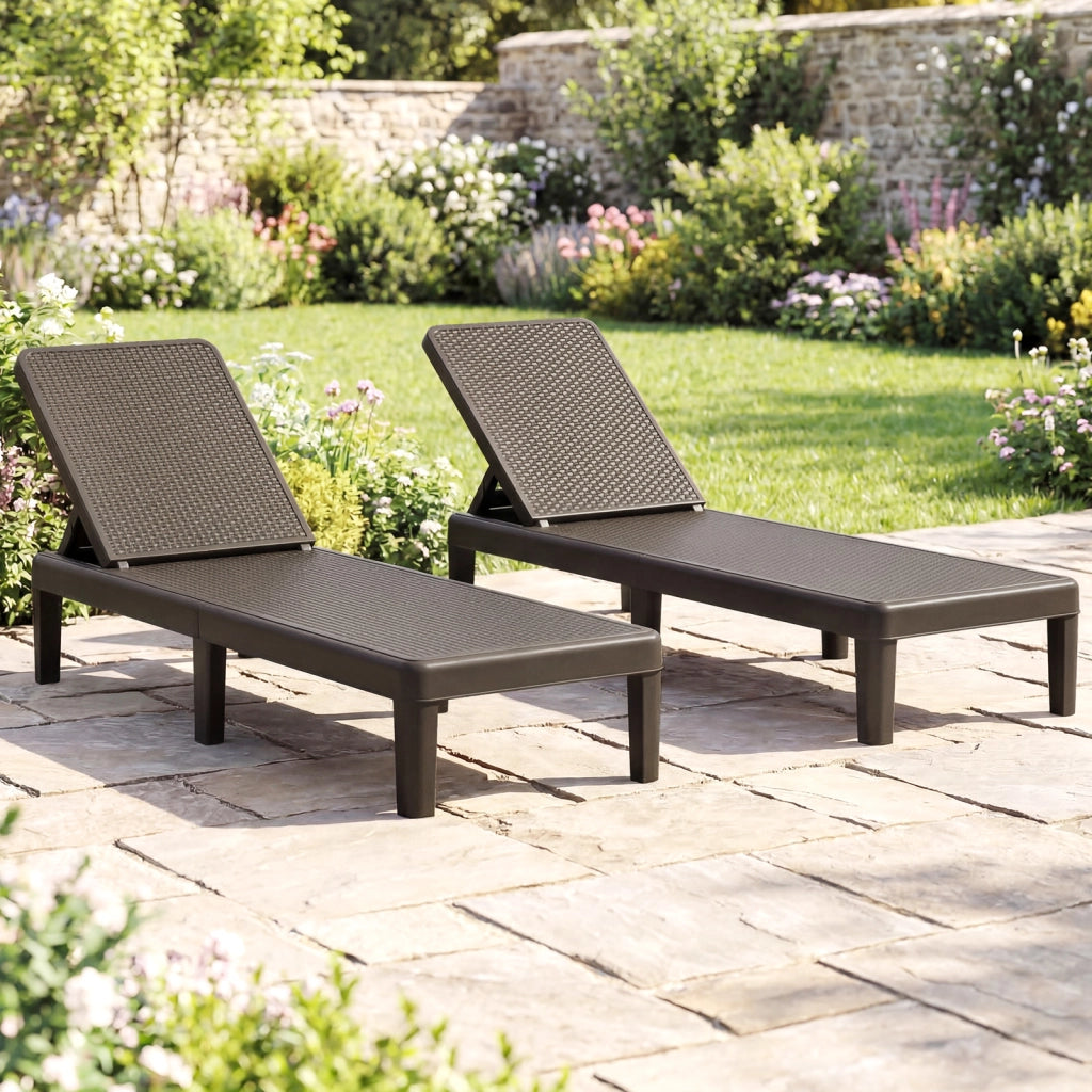 Lettino prendisole da giardino con schienale inclinabile a 4 livelli in pp rattan, Sdraio resistente alle intemperie portata 150 kg Marrone