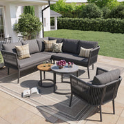 Set Divano da Giardino Modulare 6 Pezzi con Cuscini ¨C MINIMAL ¨C Polyrattan Grigio per Terrasse e Balcone