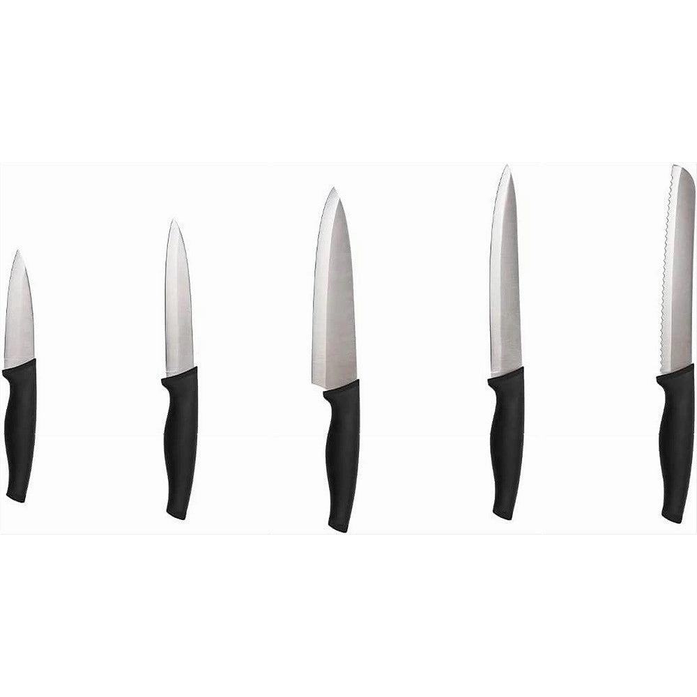 Trade Shop - Set Ceppo 5 Pezzi Coltelli Coltello Nero Design Elegante Utensili Da Cucina -