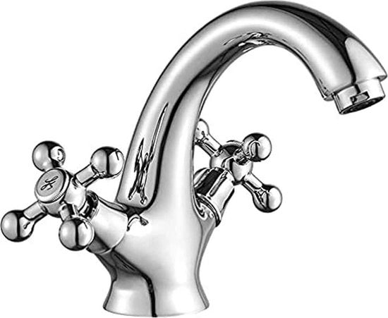 Wastafelkraan in Stile Vintage con Doppio Manico - Miscela Calda e Fredda - Finestra in Acciaio Chrome