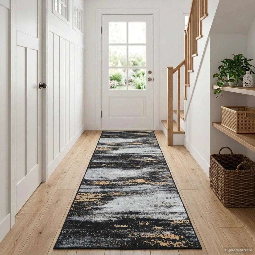 Runner Tappeto LESAKA Nero e Oro 80 x 450 cm Velluto diamante 42045302