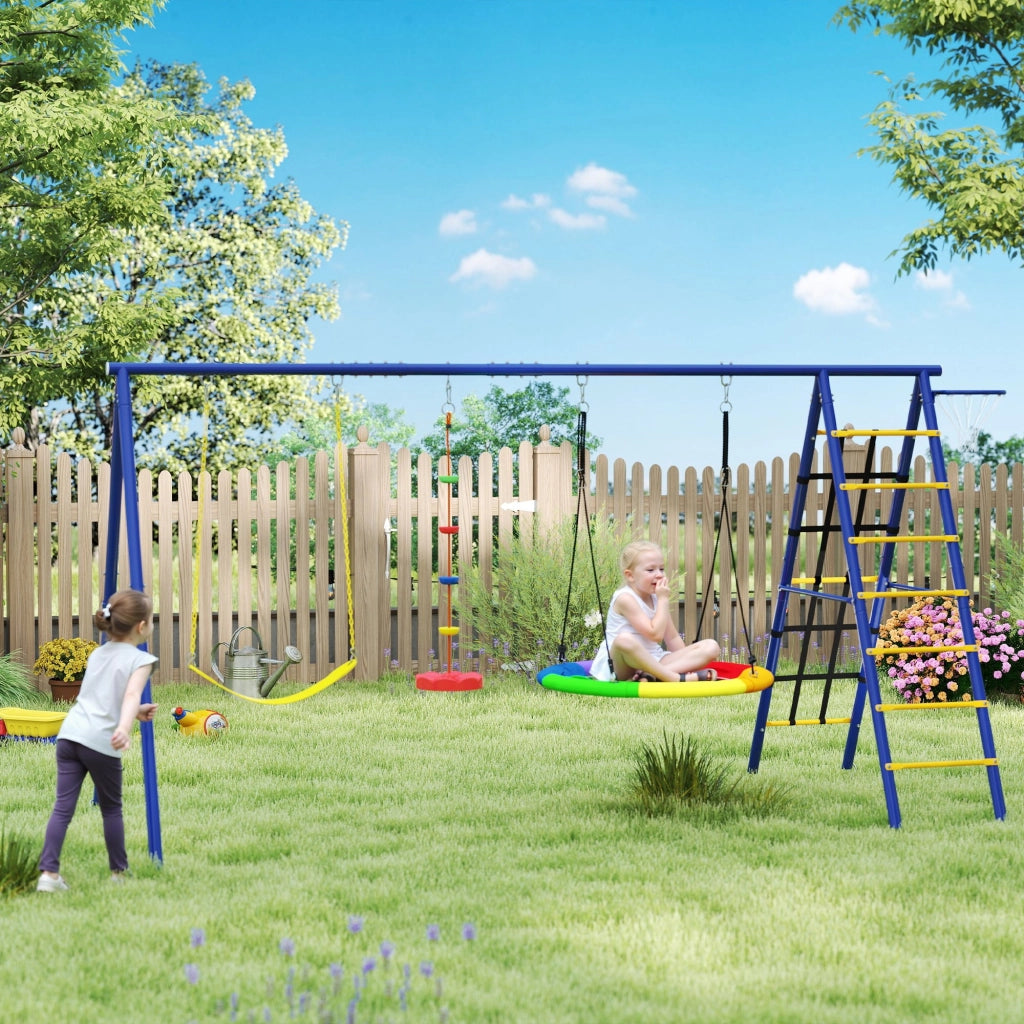 Set Gioco Giardino 6 in 1 con Altalene, Canestro e Reticolato ¨C Minimal ¨C Multicolore