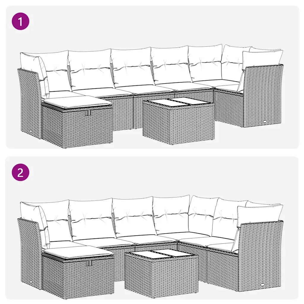 Set Divano da Giardino 8 pz con Cuscini Grigio in Polyrattan 3325317