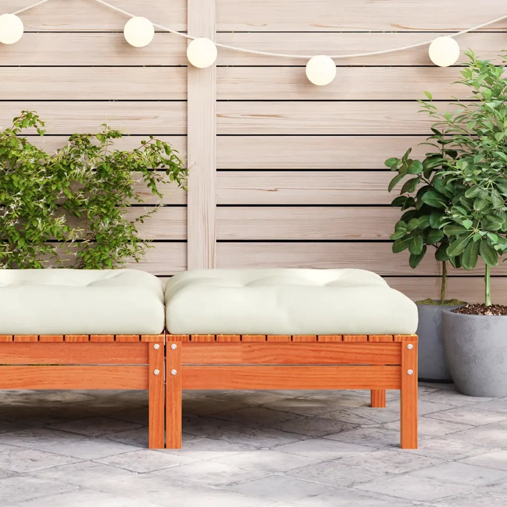 Poggiapiedi da Giardino con Cuscino Marrone Cera Massello Pino CFW8999166