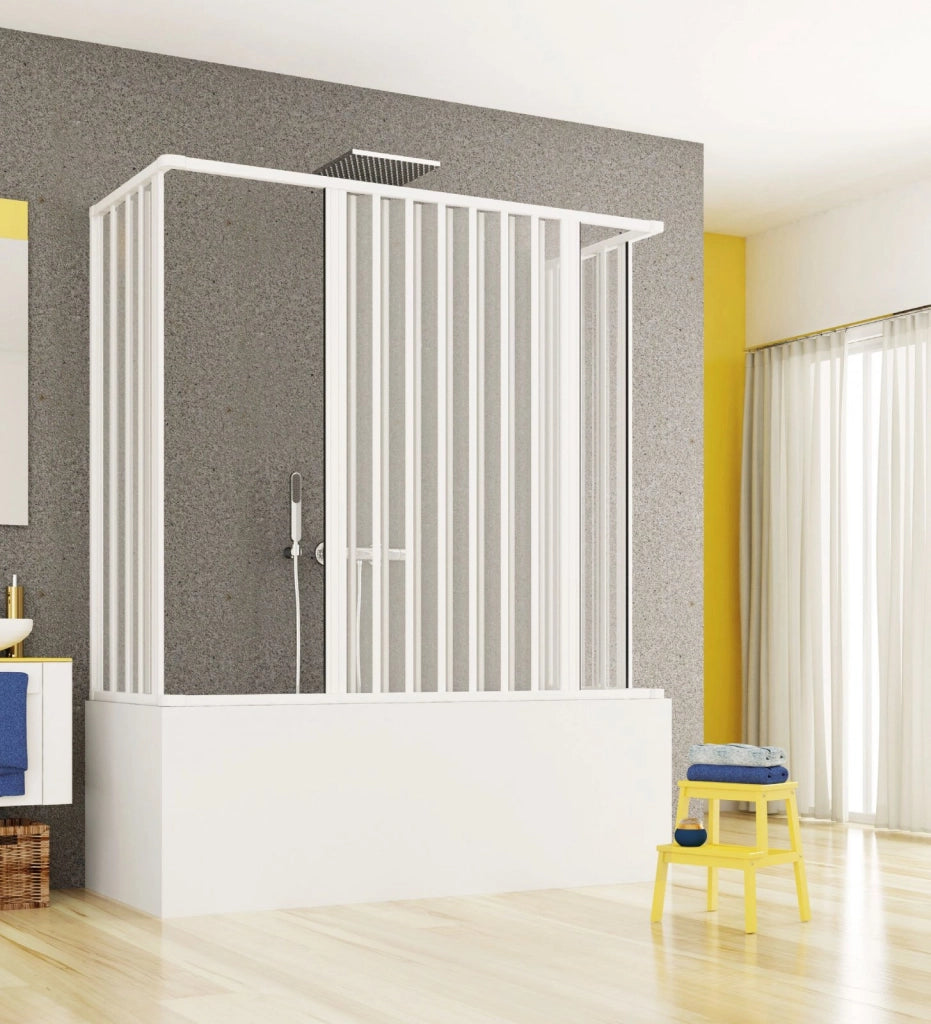 Box vasca tre lati apertura bilaterale a soffietto, pvc bianco h150cm Platra Nyohi Bianco,70x160x70 cm