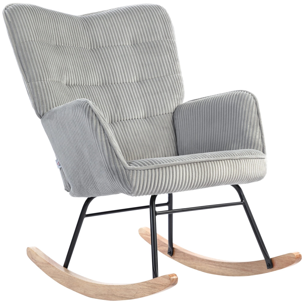 Poltrona a Dondolo in Legno e Tessuto ¨C Minimal ¨C Grigio Chiaro
