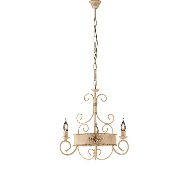 Baltimora Lampadario in ferro laccato avorio decape 3 luci  113 Ø54 BL183-3-AV