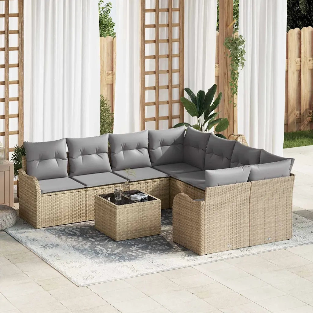 Set Divano da Giardino con cuscino 9 pcs Beige polyrattan 3345640