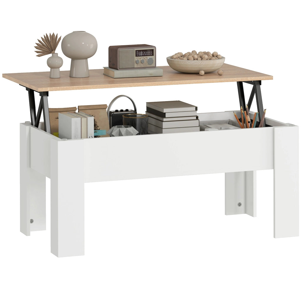 Tavolino da caff¨¨ con piano elevabile e vano contenitore ¨C Xylo ¨C Bianco e legno naturale 100x50cm