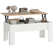 Tavolino da caff¨¨ con piano elevabile e vano contenitore ¨C Xylo ¨C Bianco e legno naturale 100x50cm