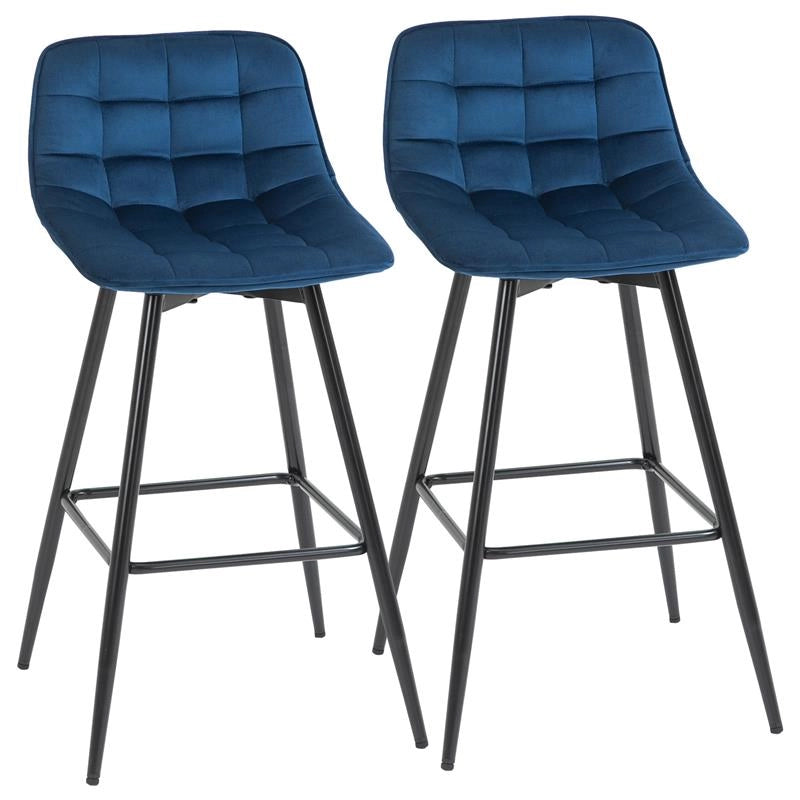 SET 2 SGABELLI DA BAR SEDIE IMBOTTITE STILE NORDICO VELLUTO BLU