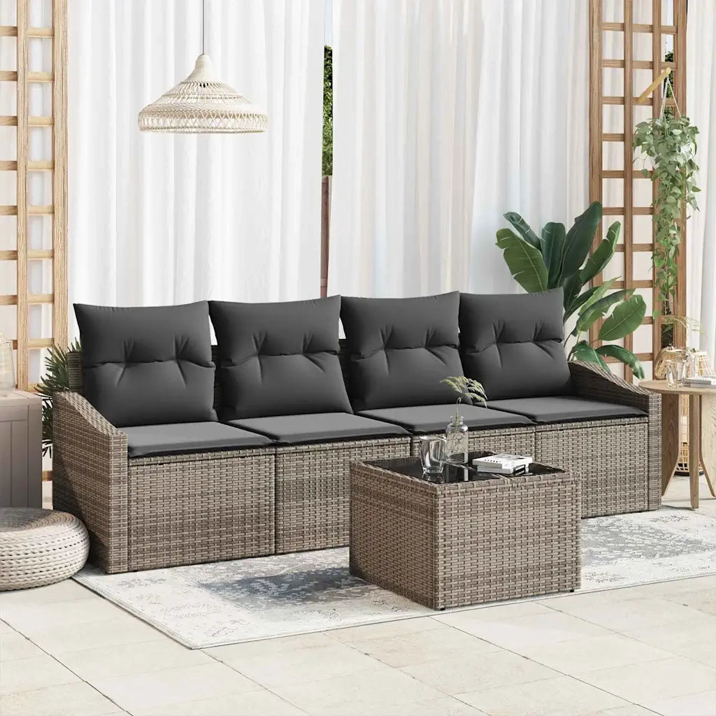 Set di divani con cuscino con cuscino 5 pcs Grigio polyrattan
