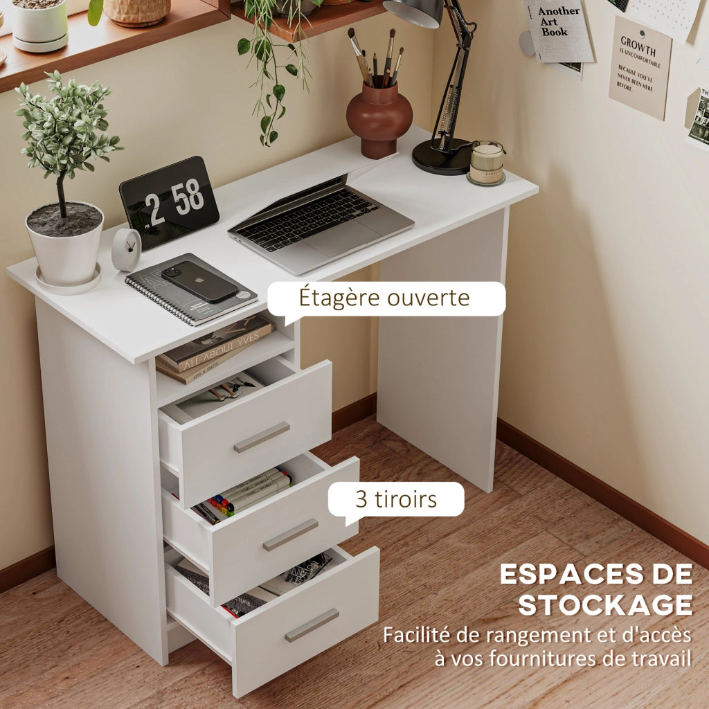 Scrivania computer con 3 cassetti e ripiano ¨C zephmum ¨C bianco legno 100x40x75 cm