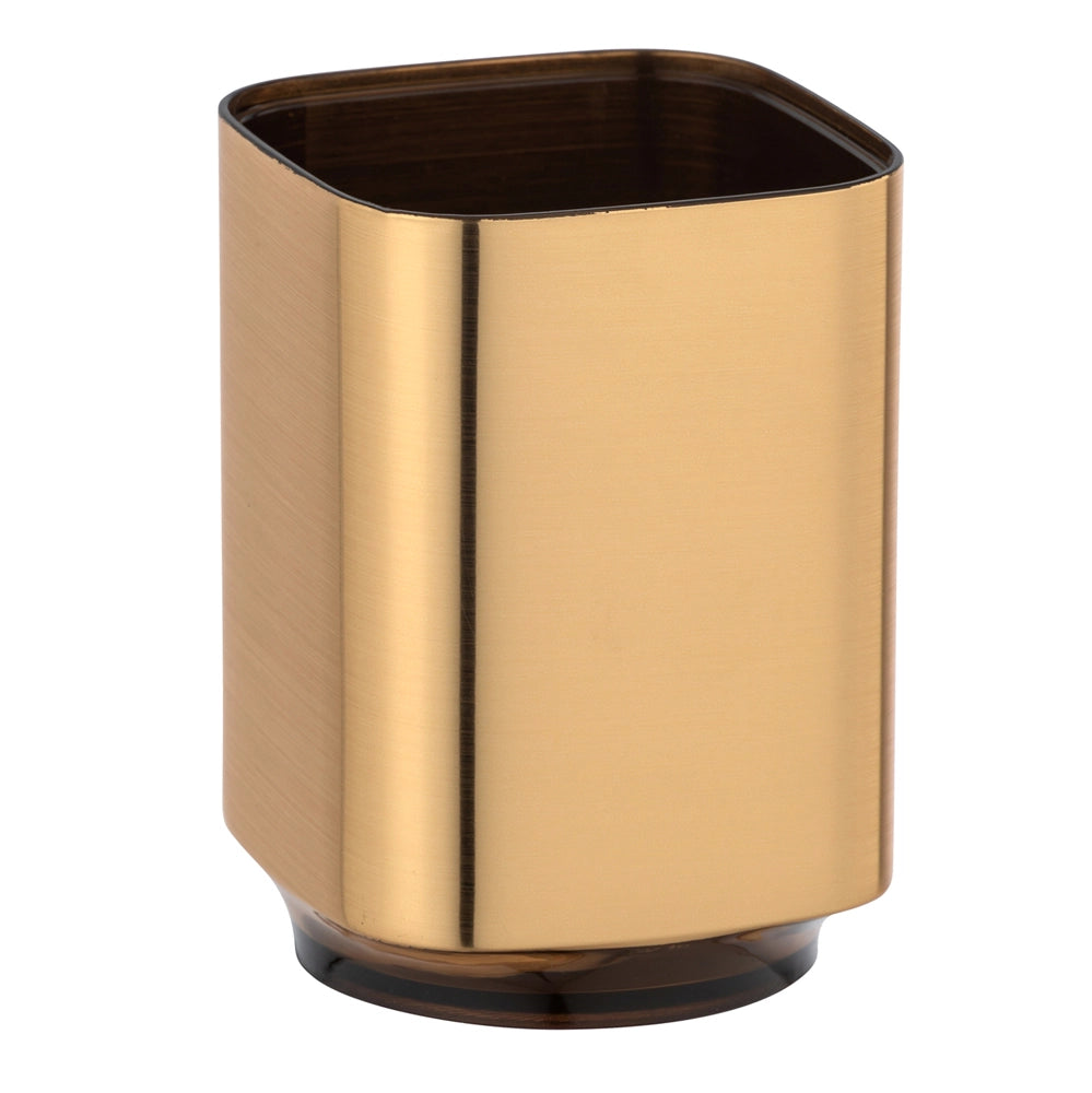 Porta spazzolini in plastica color oro satinato e nero Lumina