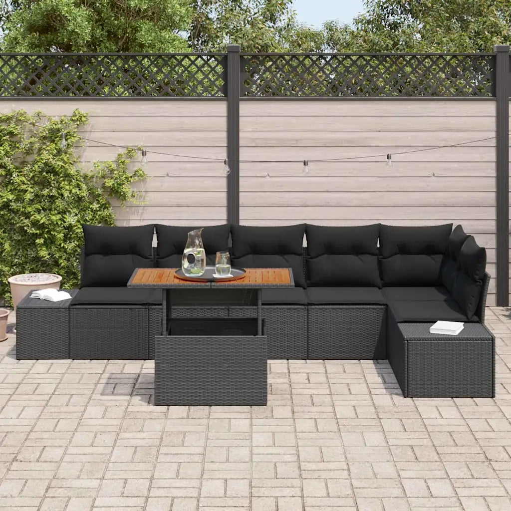 Set da Pranzo per Giardino con cuscino 7 pcs Nero e Marrone