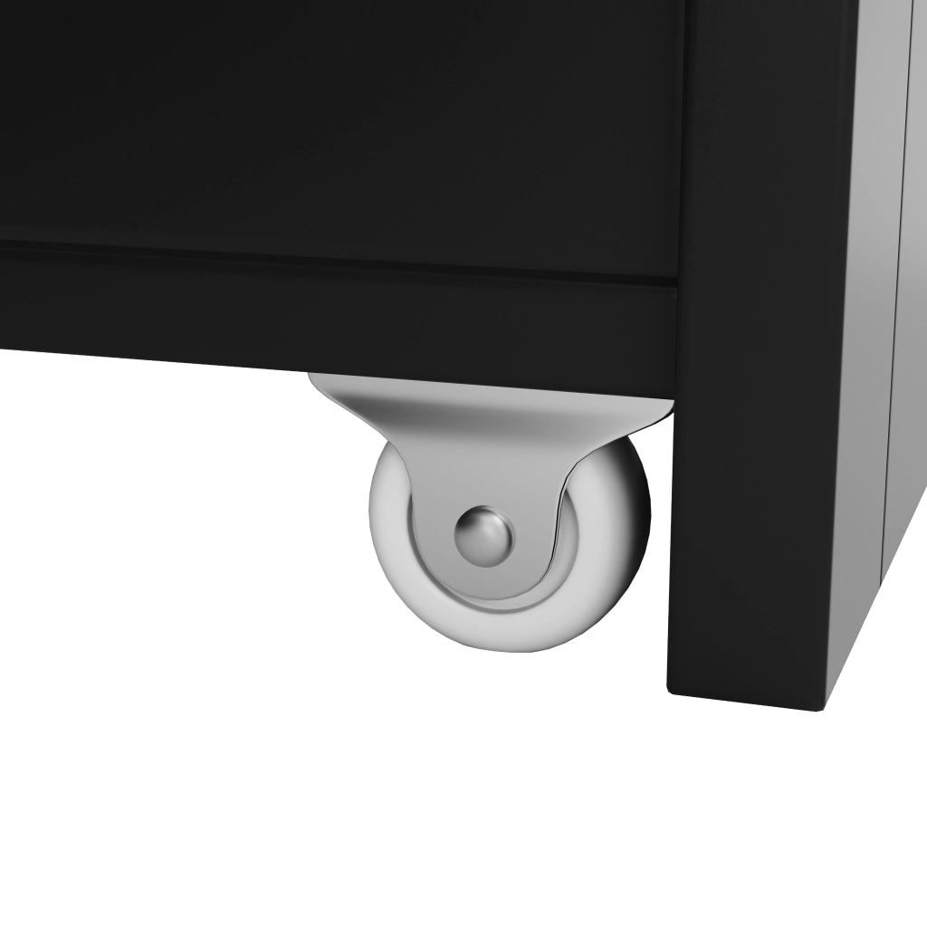 Colonna da cucina con LED RGB; 3 vetrine in vetro e ripiani estraibili in MDF nera 120 × 40 × 187 cm