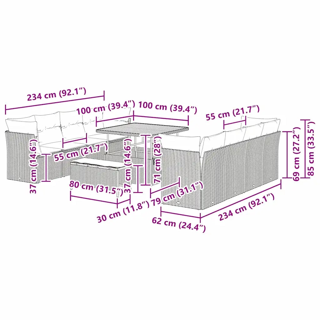 Set Divano da Giardino 11 pcs Nero polyrattan 3361465